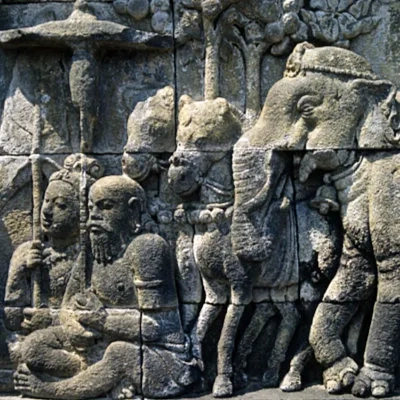Carving of courtiers, Borobudur