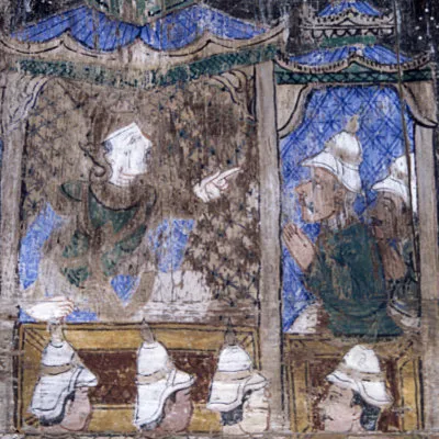 An encounter with Europeans, mural at Wat Phra That Lampang Luang