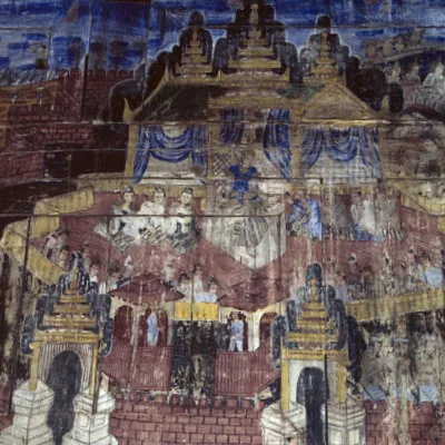 Mural (palace scene?) at Wat Phra That Lampang Luang